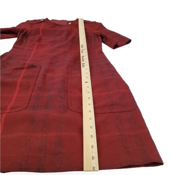 Burberry Brit Dress 6 Red Plaid Pencil Sheath Trench Wool Novacheck Nova Zip - Picture 14 of 15